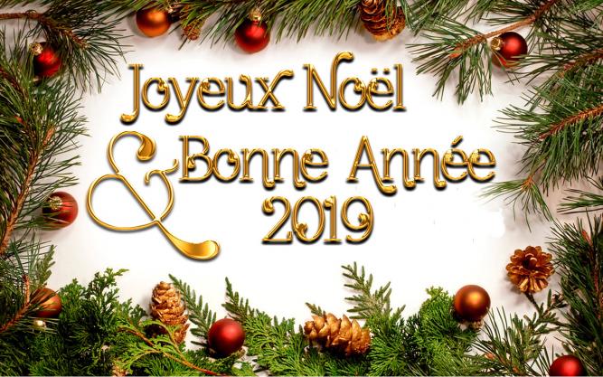 Joyeux noel et bonne annee 2019 avec decorations